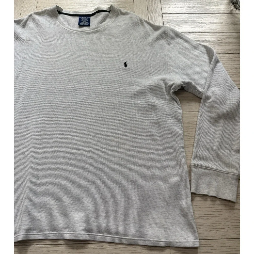 Polo Ralph Lauren Men Gray Waffle Knit Thermal Sleepwear Shirt Long Sleeve 2XL